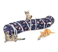 Hedgeink Cat Tunnel S-Shape Peekaboo Cat Cave with Toys Tunnels for Indoor Cats Foldable Rabbit Play Tubes for Guinea Pig, Ferret, Hamster Puppy, Bunny, Kitten, Blue Forest