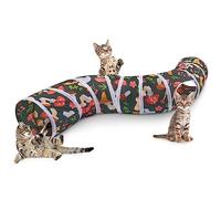 Hedgeink Cat Tunnel S-Shape Peekaboo Cat Cave with Toys Tunnels for Indoor Cats Foldable Rabbit Play Tubes for Guinea Pig, Ferret, Hamster Puppy, Bunny, Kitten, Dark green mushrooms