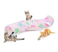 Hedgeink Cat Tunnel S-Shape Peekaboo Cat Cave with Toys Tunnels for Indoor Cats Foldable Rabbit Play Tubes for Guinea Pig, Ferret, Hamster Puppy, Bunny, Kitten, Apricot flowers