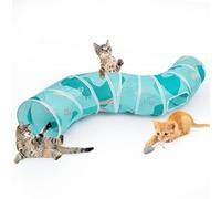 Hedgeink Cat Tunnel S-Shape Peekaboo Cat Cave with Toys Tunnels for Indoor Cats Foldable Rabbit Play Tubes for Guinea Pig, Ferret, Hamster Puppy, Bunny, Kitten, Teal Cat