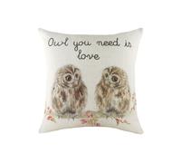 Hedgerow Owl Hand-Painted Watercolour Printed Cushion Evans Lichfield Multi 43cm x 43cm