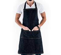 Hediye Sepeti Denim Bib Apron, Adjustable Neck Strap, Unisex Black Denim Kitchen Apron Workwear & Multifunctional BBQ Apron, 4 Handy Tool Pockets for Men and Women (Black, 31.5" x 27.5")