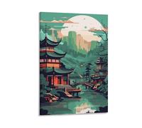 Hedlektio Chinese Village Poster Landscapes Canvas Art Painting Office Home Wall Decor Gifts 16x24inch(40x60cm)