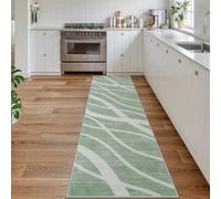 Hedlive Modern Waved Print Runners for Hallways, 2.5x8 Sage Green Washable Runner Rug, Non Slip Low Pile Kitchen Runners, Soft Abstract Neutral Striped Carpet Runner for Bedroom Laundry