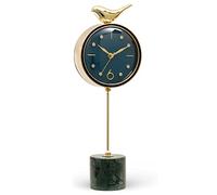 HEDMAI Novelty Mantel Clocks Silent Table Clock With Bird Decoration And Marble Base, For Living Room, Desk, Fireplace, Kitchen, Shelf, Mantle, Office & Home(Color:Metal-II)