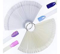Hedmedum 100 PCS False Nail Display Tips Nail Display Sticks Polish Gel Salon Display with Metal Split Ring Color Swatch Sticks Gel Polish Practice Tools（Clear & White）