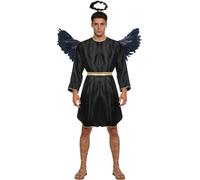 Hedmy Adult Halloween Raves Party Angle Costume For Men Angel Devil Cosplay Robe With Wings Headwear Set Black S