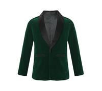 Hedmy Boy's Velvet Blazers Wedding Party Gentleman Formal Jackets Coat Long Sleeve Lapel Buttoned Outerwear Blazer Suit Blackish Green 8-9 Years