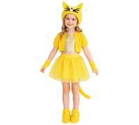 Hedmy Girls School Show Animal Costume Cat 7 Pcs Sets Yellow 11-12 Years | Halloween Cosplay,Kitty Costume,Cute Cat Dress-up,Sequins Shorts Sleeve Top,Velvet 7 Pieces Sets,Kitten Dancewear