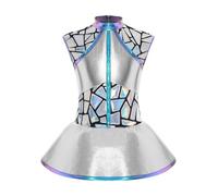 Hedmy Girls Shiny Metallic Alien Dress Cap Sleeve Outer Space Astronauts Costume Holiday Outfit Silver 11-12 Years