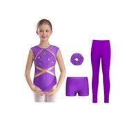 Hedmy Girls Sleeveless Gymnastics Leotard Outfit Ballet Unitard | Sparky Figure Skating Tumbling Unitard with Shorts Leggings and Hairband, Athletic Workout Suit, for Dance Class, Training