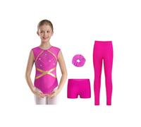 Hedmy Girls Sleeveless Gymnastics Leotard Outfit Ballet Unitard | Sparky Figure Skating Tumbling Unitard with Shorts Leggings and Hairband, Athletic Workout Suit, for Dance Class, Training