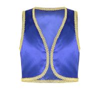 Hedmy Kids Boys Arabian Prince Halloween Costume Open Front Golden Waistcoat Street Dance Vest Top Blue 3-4 Years