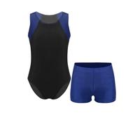 Hedmy Kids Boys Athletic Leotard Top with Shorts Sleeveless Gymnastics Unitard Competition Training Clothes Navy Blue A 11-12 Years