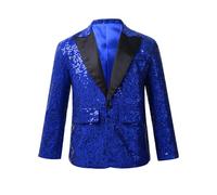 Hedmy Kids Boys Stylish Shiny Sequins Suit Blazer One Button Lapel Choir Performance Birthday Party Jacket Coat Blue 15-16 Years