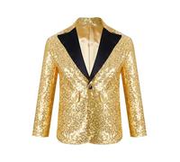 Hedmy Kids Boys Stylish Shiny Sequins Suit Blazer One Button Lapel Choir Performance Birthday Party Jacket Coat Gold 7-8 Years