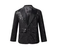 Hedmy Kids Boys Stylish Shiny Sequins Suit Blazer One Button Lapel Choir Performance Birthday Party Jacket Coat Black 15-16 Years