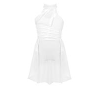 Hedmy Kids Girls Halter Cutouts Modern Lyrical Dance Leotard Tulle Dress Ballet Latin Jazz Stage Performance Costume Ivory 13-14 Years