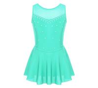 Hedmy Kids Girls Sleeveless Figure Ice Skating Ballet Dance Tutu Leotard Dress Gymnastics Skater Dancer Sparkly Costume Mint Green 9-10 Years