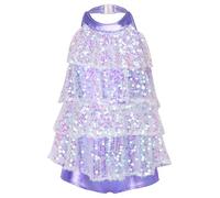 Hedmy Kids Girls Sparkly Sequins Dance Dress Halter Neck Backless Leotard Dresses Modern Jazz Latin Dancing Costumes Lavender 13-14 Years