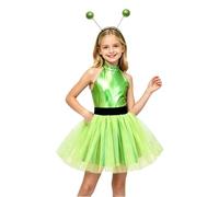 Hedmy Kids Space Girls Alien Costume Space Theme Sets Green 7-8 Years | Alien 2 Pcs Outfit,Astronaut Role Costume,Dress with Headband,Dancewear,Halter Neck,2 Pcs Tutu Sets,Alien Themed Outfit