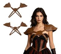 Hedmy Men Knights Leather Body Chest Harness Medieval Viking Warrior Shoulder Armor for Cosplay Brass Trim Brown One Size