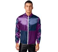 Hedmy Mens Horse Costume Satin Jackets Halloween Checkerboard Outerwear Purple&Navy Blue 3XL