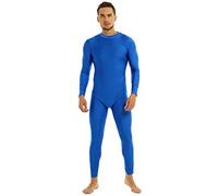 Hedmy Men's Well-Fit One Piece Mock Neck Long Sleeve Full Unitard Bodysuit Dancewear Costume Skin-Tight Catsuit Blue L