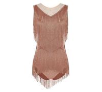 Hedmy Tassel Latin Dance Leotard Women's Sleeveless Tango Dancewear Salsa Costumes For Samba Rumba Dancing Dusty Pink L