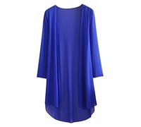 Hedmy Women Chiffon 3/4 Sleeve Open Front Long Cardigan High-Low Curved Hem Bolero Shrug Holiday Beach Dress Cover Up Royal Blue XL