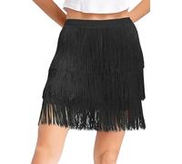 Hedmy Women Latin Tassel Skirt Ballroom Dance Tango Skirt Belly Dance Fringe Dresses for Competition Black XL