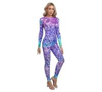 Hedmy Womens Adult Full Length Long Sleeve Bodysuit Mermaid Jumpsuit Fish Scale Leotard Unitard One Piece Swimsuit Type B S