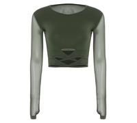 Hedmy Women's Ballroom Latin Dance Top Long Sleeve Dance Practice Wear Rumba Cha Cha Samba Blouse Army Green XXL