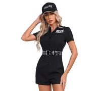 Hedmy Womens Cop Uniform Policewoman Officer Costume Bodycon Fancy Mini Dress with Hat Badge Belt Gloves and Bracelets