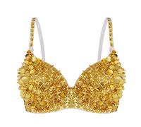 Hedmy Womens Lingerie Padded Bra Top Fashion Sparkle Sequins Bralette for Raves Dances Club Wear Belly Dancing Gold M