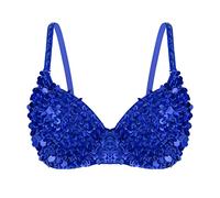 Hedmy Womens Lingerie Padded Bra Top Fashion Sparkle Sequins Bralette for Raves Dances Club Wear Belly Dancing Blue L