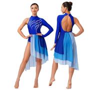 Hedmy Women's Long Sleeve Skirt Leotard Lyrical Contemporary Ballet Dance Dress Lyrical Dance Costume Blue M