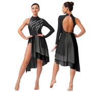 Hedmy Women's Long Sleeve Skirt Leotard Lyrical Contemporary Ballet Dance Dress Lyrical Dance Costume Black XXL
