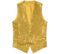 Hedmy Women's Sparkle Sequins Waistcoat Open Front Jacket Sleeveless Coat Vest Tops Gold M
