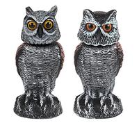 Hedoc 2 Pack Fake Owl Decoys to Scare Birds Away, Rotating Head Bird Deterrents, Nature Enemy Scarecrow Plastic Statues, Pest Repellent for Gardens and Patios
