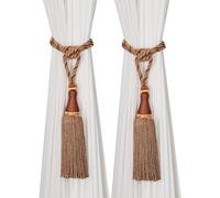 HedongHexi 2 Pack Large Tassel Curtain Tiebacks, Luxury Curtain Rope Tie Backs, Home Decorative Holdbacks Braided Tassel Tie-Backs (Light Coffee, 2 Pack)