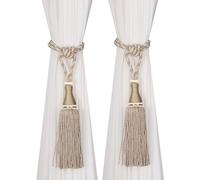 HedongHexi 2 Pack Large Tassel Curtain Tiebacks, Luxury Curtain Rope Tie Backs, Home Decorative Holdbacks Braided Tassel Tie-Backs (Beige, 2 Pack)
