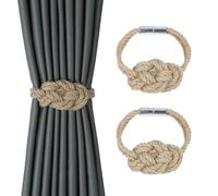 HedongHexi 2 Pack Natural Jute Magnetic Curtain Tiebacks, Boho Rustic Style Decorative Curtain Ties Backs for Home & Office Drapery