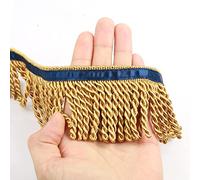 HedongHexi Bullion Fringe Trim and Embellishments 5/10 Yard X 2.5 Inches Fabric Trims Sewing DIY Decoration for Clothes Gold Hebrew Fringes with Blue Ribbon
