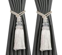 HedongHexi Curtain Tiebacks with Tassel, Outdoor Elegant Decorative Curtain Holdback,Modern Rope Window Curtain Ties Backs for Draperies 2 Pack (2, Beige)