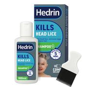 Hedrin Head Lice Shampoo and Comb Kit, Kills Head Lice and Eggs in 5 Minutes, 4 Treatments, Clinically Tested, Suitable for Adults and Children, 100m