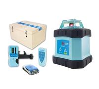 hedue® Rotary Laser Level with Receiver Kit Q1 - Rotating Laser Level with Working Range 500 m, and Remote Control in Wooden Case