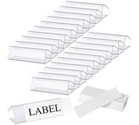 Hedume 100 Pcs Plastic Label Holder with 100 Pcs Label Inserts, 7.6 x 2.5cm Clear Plastic Shelf Label Holder, Shelf Sign and Ticket Holder, Clips On to Shelves 5/8" to 3/4" (0.6 to 0.75cm) Thick