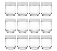 Hedume 12 Pack 6oz Clear Glass Jars with White Lids for Spices, Party Favors, Jams etc.