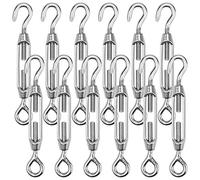 Hedume 12 Pack M4 Hook & Eye Turnbuckle Wire Rope Tension 304 Stainless Steel